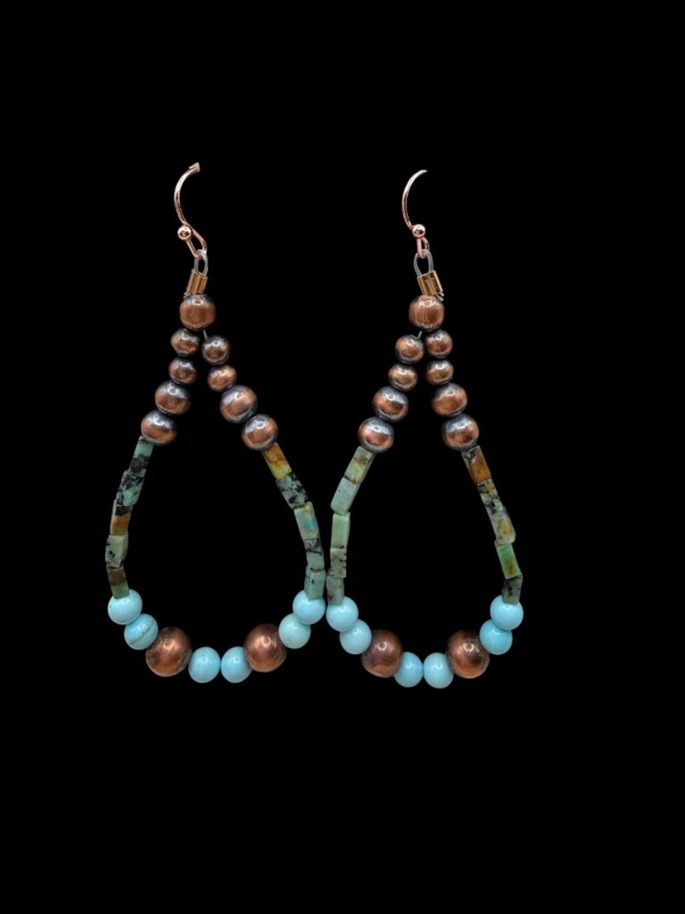 Artisan crafted Kingman Turquoise statement Earrings Copper Ruby Zoisite  Beads